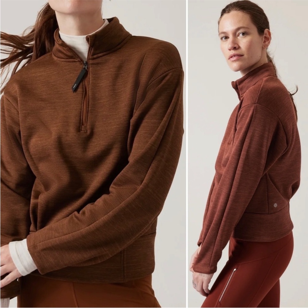 Athleta Altitude Sweatshirt Top Half Zip Pullover Mahogany Heather Activewear